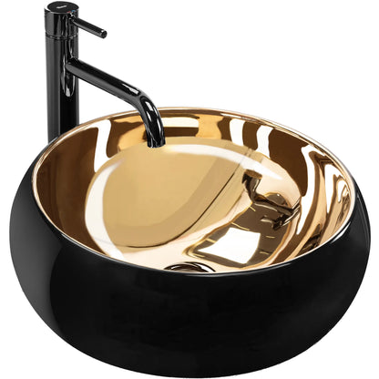 Aufsatzwaschbecken Luna Schwarz Gold ∅ 40cm