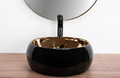 Aufsatzwaschbecken Luna Schwarz Gold ∅ 40cm