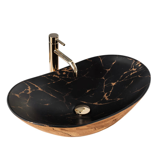 Aufsatzwaschbecken Royal Black Matt Marble Gold 60,5x36cm