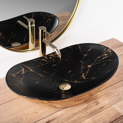 Aufsatzwaschbecken Royal Black Matt Marble Gold 60,5x36cm