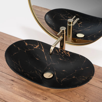 Aufsatzwaschbecken Royal Black Matt Marble Gold 60,5x36cm