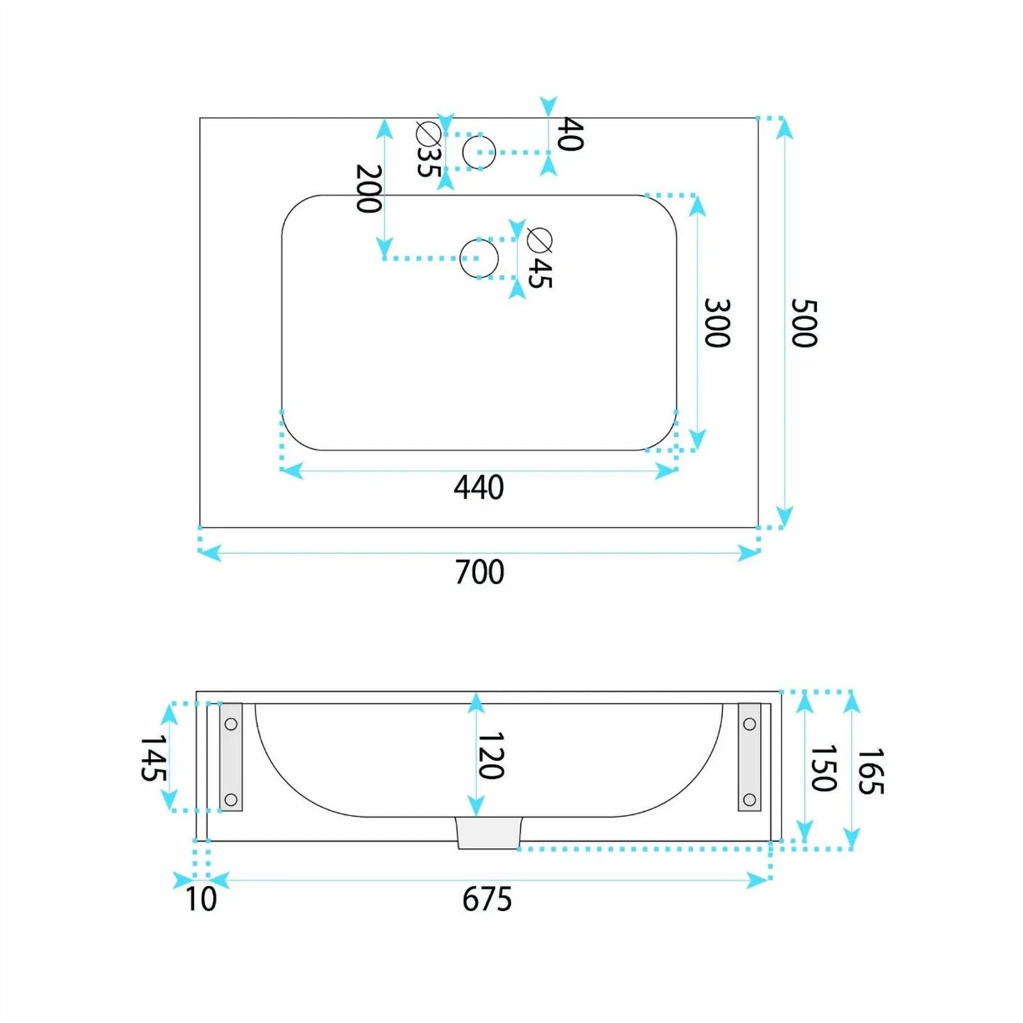 Wandwaschbecken Aresa Belt Weiß 70 × 50 cm – Weiß & Steinoptik