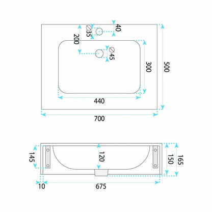 Wandwaschbecken Aresa Belt Weiß 70 × 50 cm – Weiß & Steinoptik