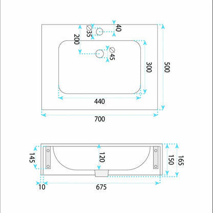 Wandwaschbecken Aresa Grau Gold 70 × 50 cm – Weiß Steinoptik
