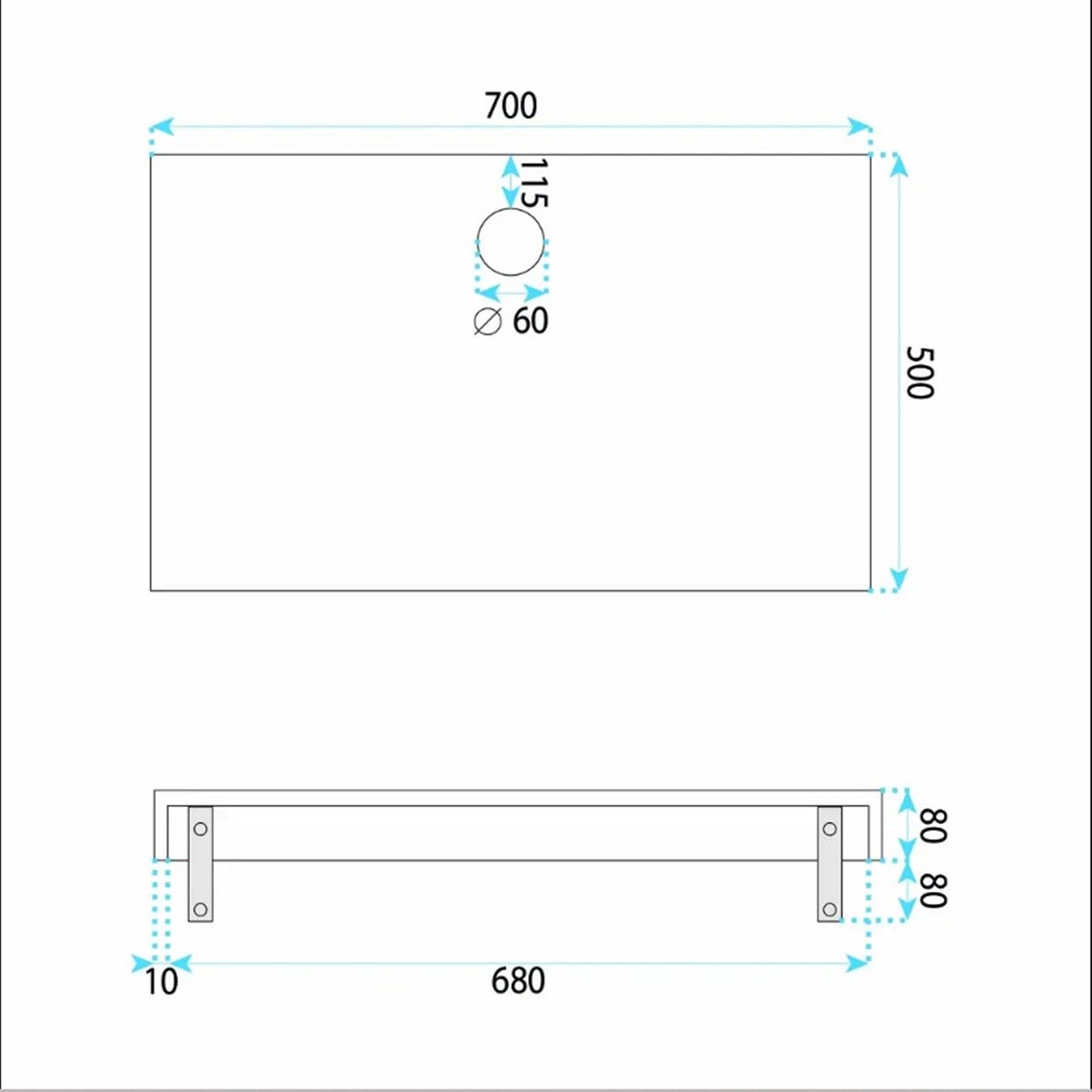 Wandwaschbecken Apollo Muralto Roma 70 mit Ablage 70 × 50 cm – Steinoptik