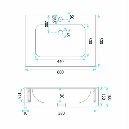Wandwaschbecken Aresa Grau Gold 60 × 50 cm – Weiß Steinoptik