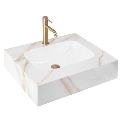Wandwaschbecken Aresa Grau Gold 60 × 50 cm – Weiß Steinoptik