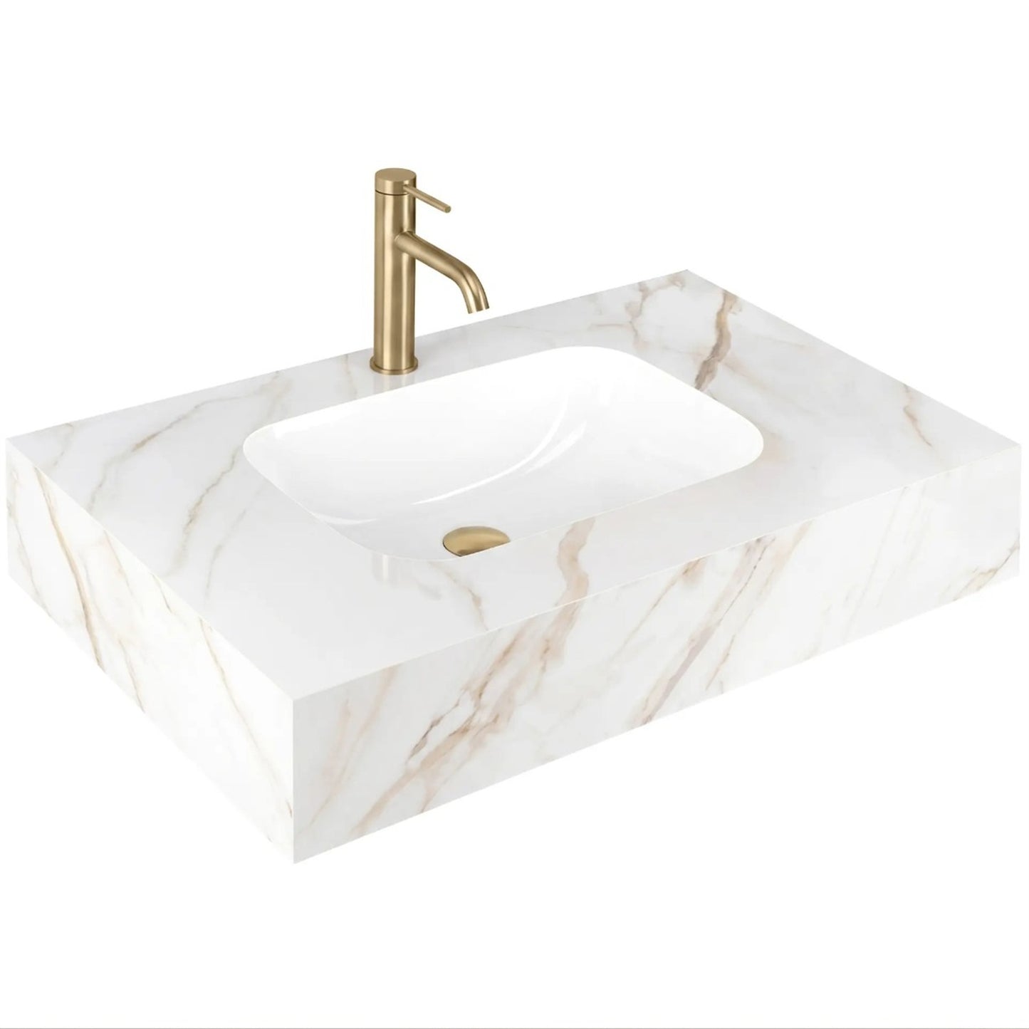 Wandwaschbecken Aresa Grau Gold 80 × 50 cm – Weiß Steinoptik