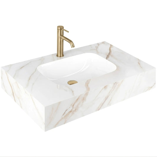 Wandwaschbecken Aresa Grau Gold 80 × 50 cm – Weiß Steinoptik