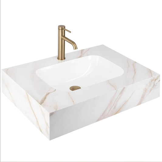 Wandwaschbecken Aresa Grau Gold 70 × 50 cm – Weiß Steinoptik