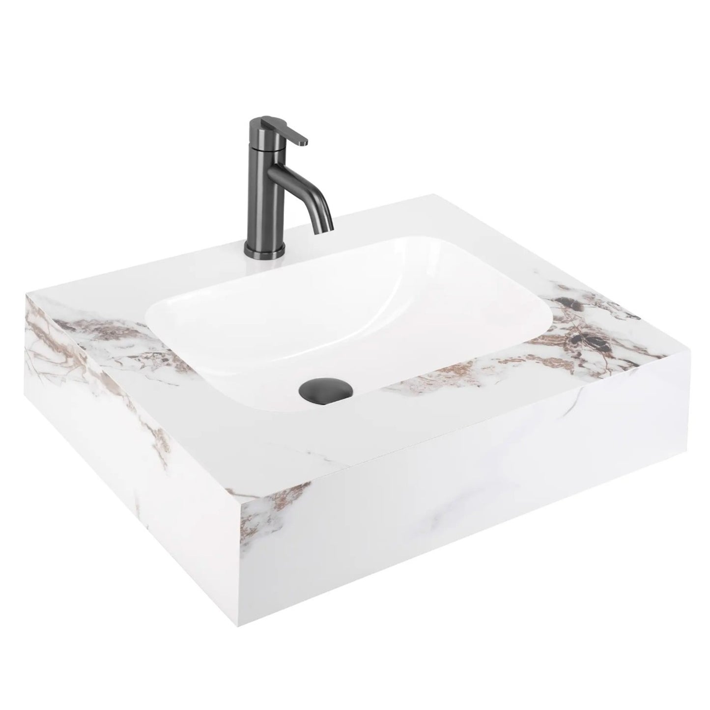Wandwaschbecken Aresa Cold Jade 60 × 50 cm – Weiß Steinoptik