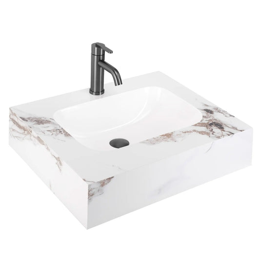Wandwaschbecken Aresa Cold Jade 60 × 50 cm – Weiß Steinoptik