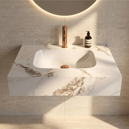 Wandwaschbecken Aresa Cold Jade 70 × 50 cm – Weiß Steinoptik