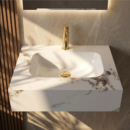 Wandwaschbecken Aresa Cold Jade 60 × 50 cm – Weiß Steinoptik