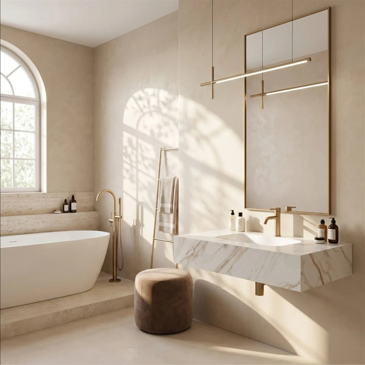 Wandwaschbecken Aresa Grau Gold 80 × 50 cm – Weiß Steinoptik