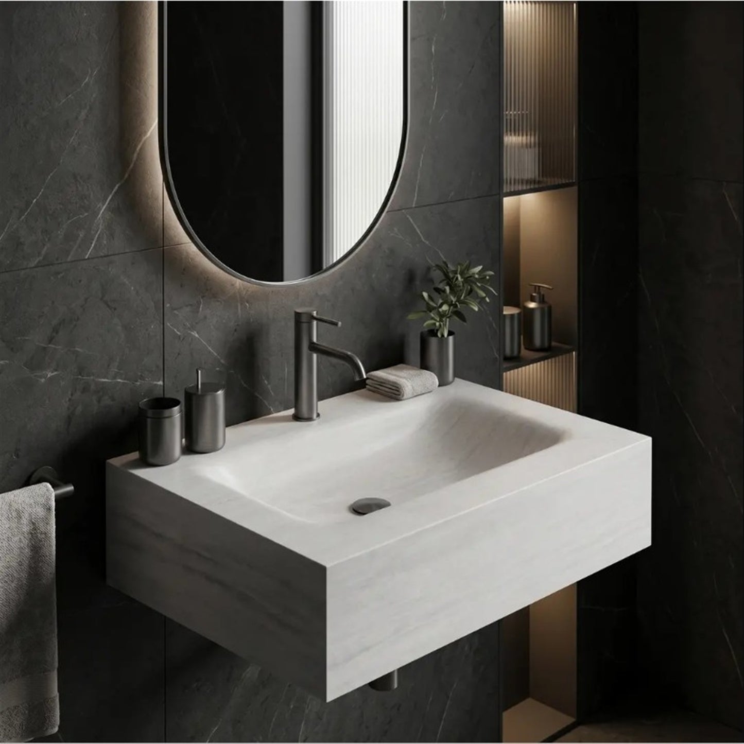 Wandwaschbecken Apollo Muralto Roma 70 × 50 cm – Steinoptik