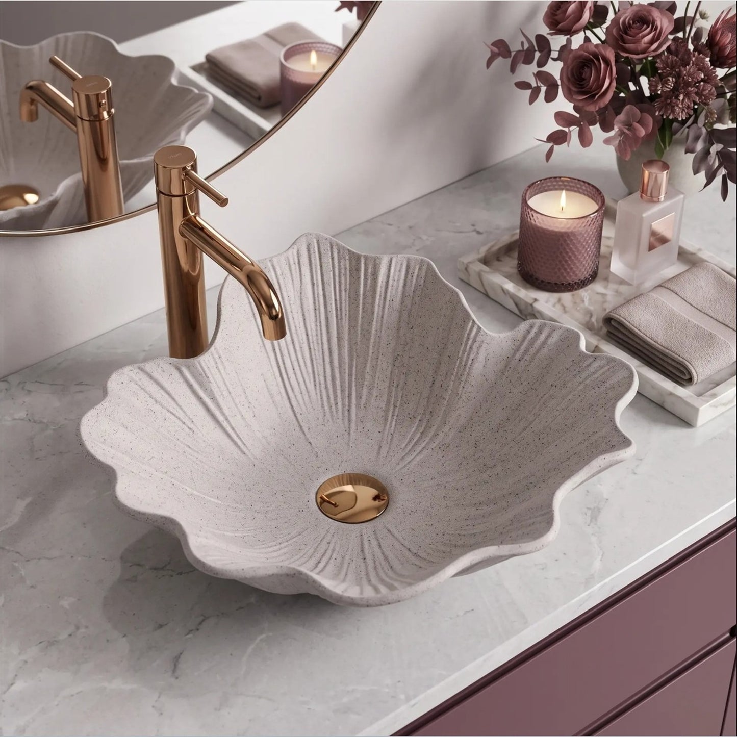 Aufsatzwaschbecken Flower – Beige 47,5 × 40 cm