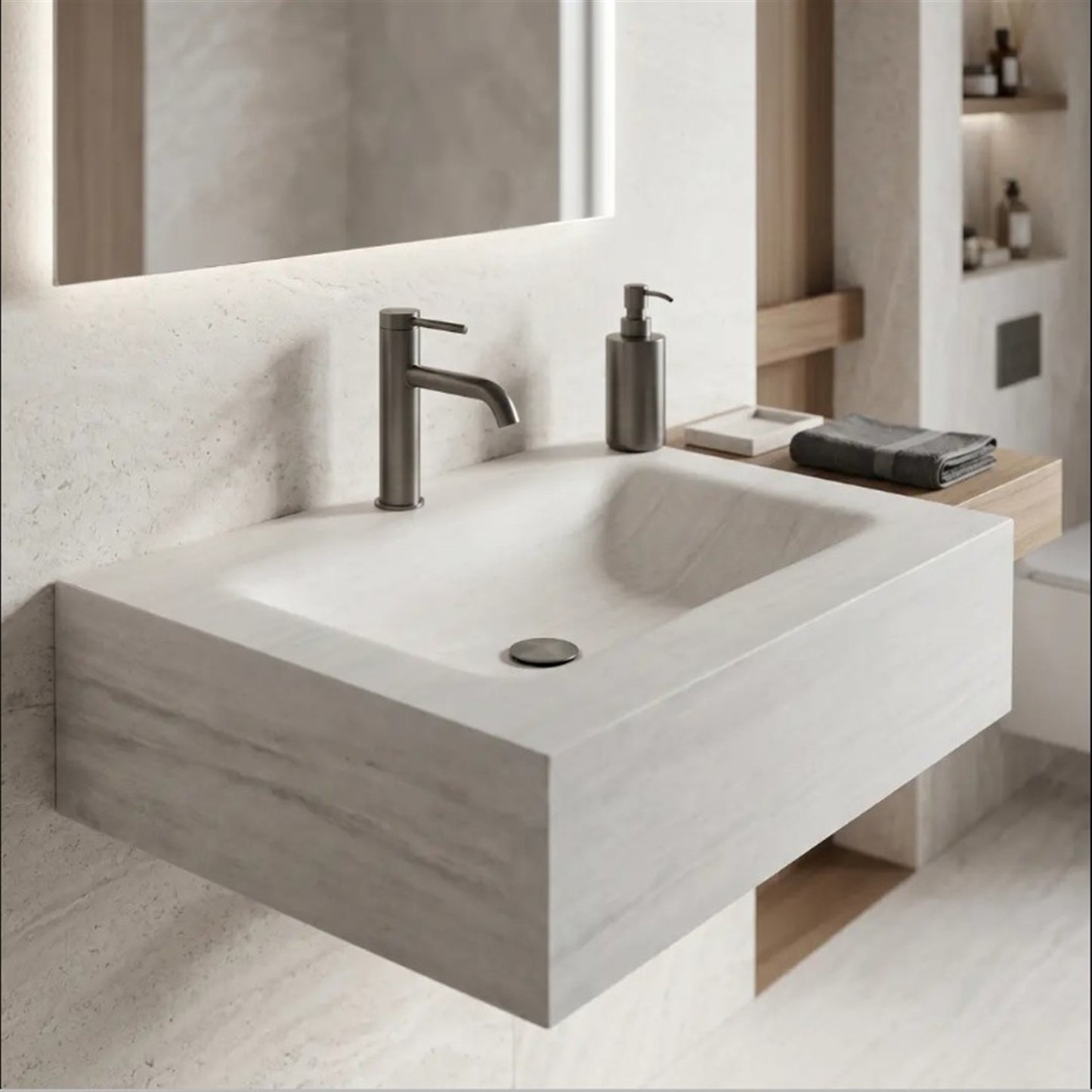 Wandwaschbecken Apollo Muralto Roma 70 × 50 cm – Steinoptik