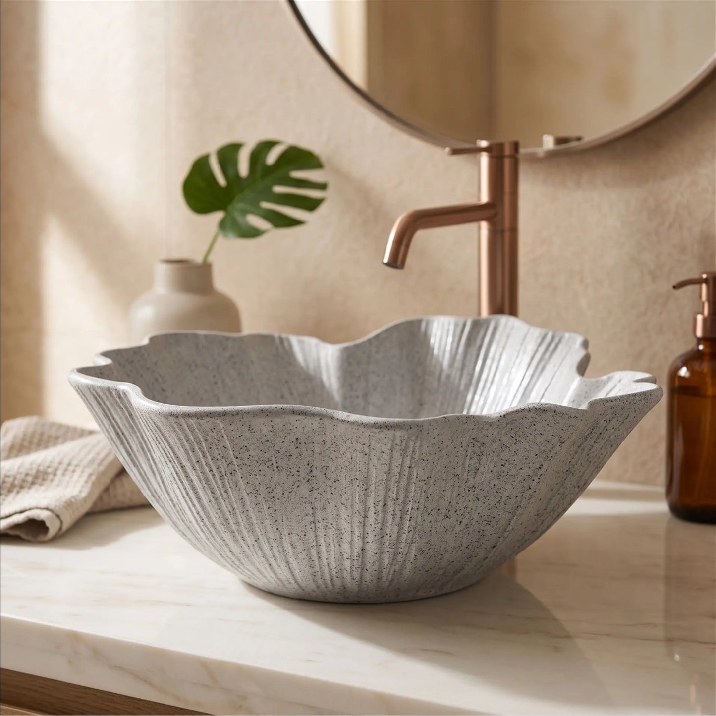 Aufsatzwaschbecken Flower – Grau 47,5 × 40 cm