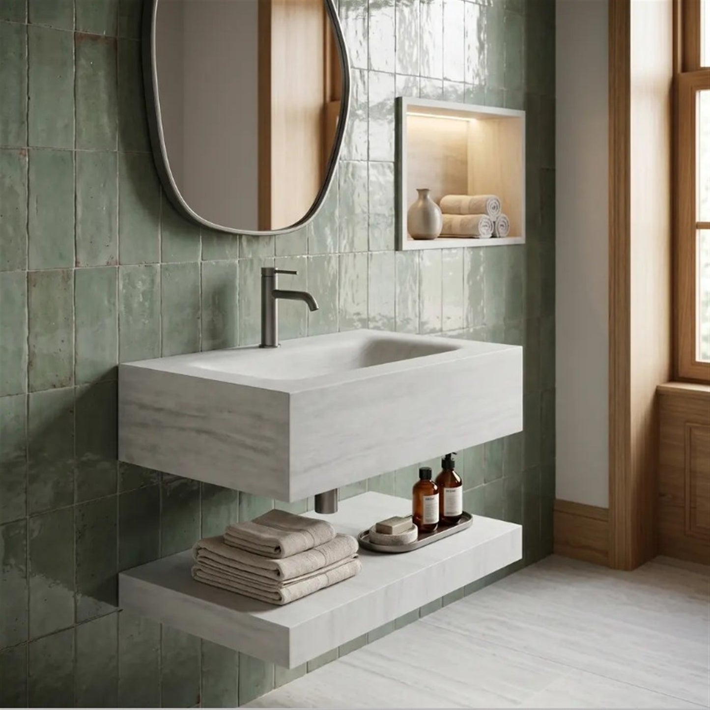 Wandwaschbecken Apollo Muralto Roma 70 mit Ablage 70 × 50 cm – Steinoptik