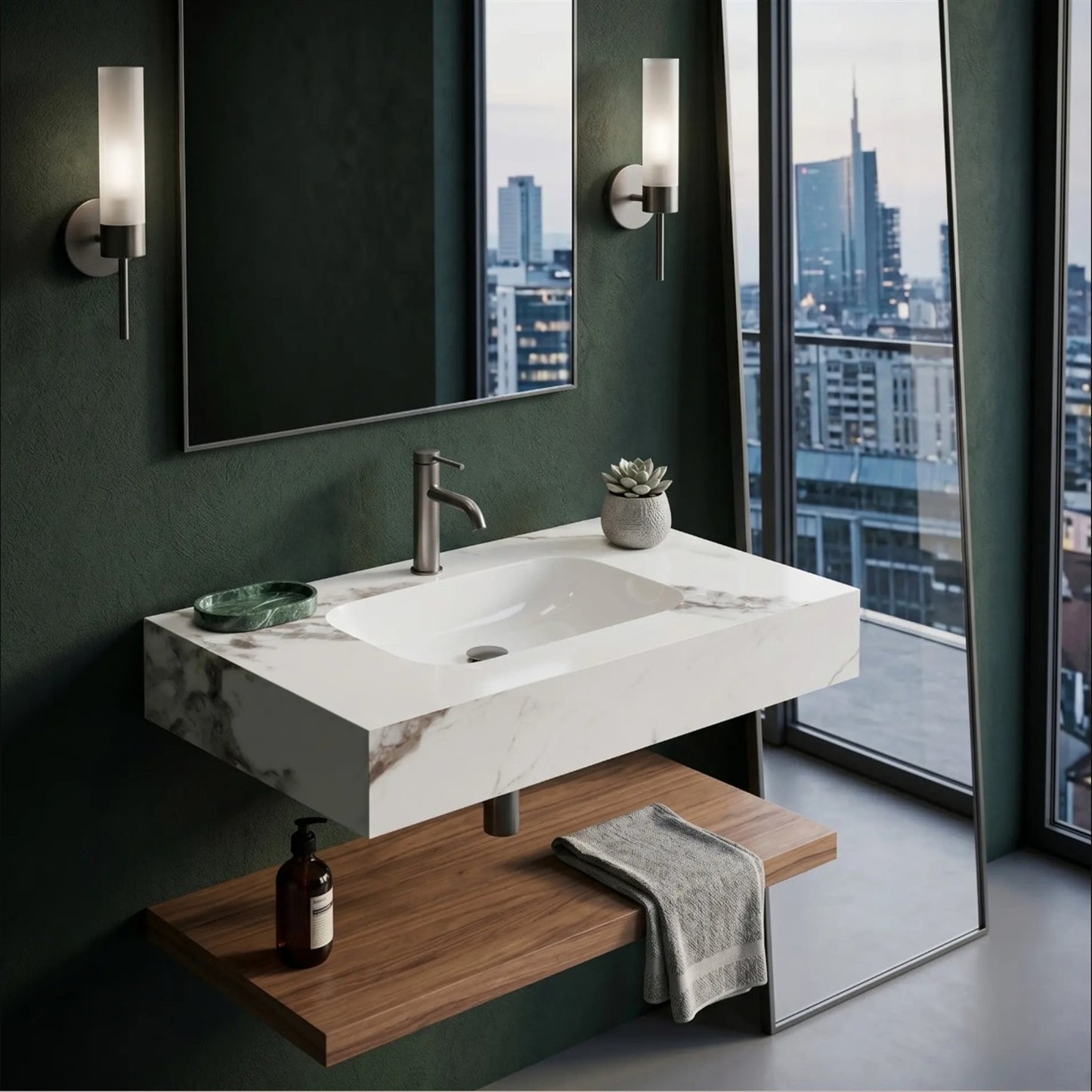 Wandwaschbecken Aresa  Cold Jade 80 × 50 cm – Weiß Steinoptik