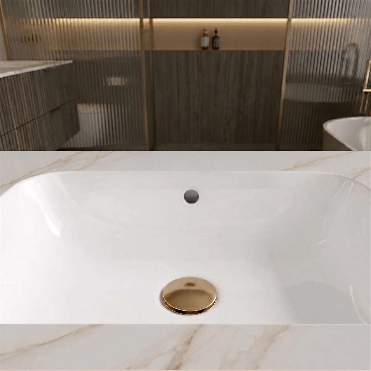 Wandwaschbecken Aresa Grau Gold 80 × 50 cm – Weiß Steinoptik