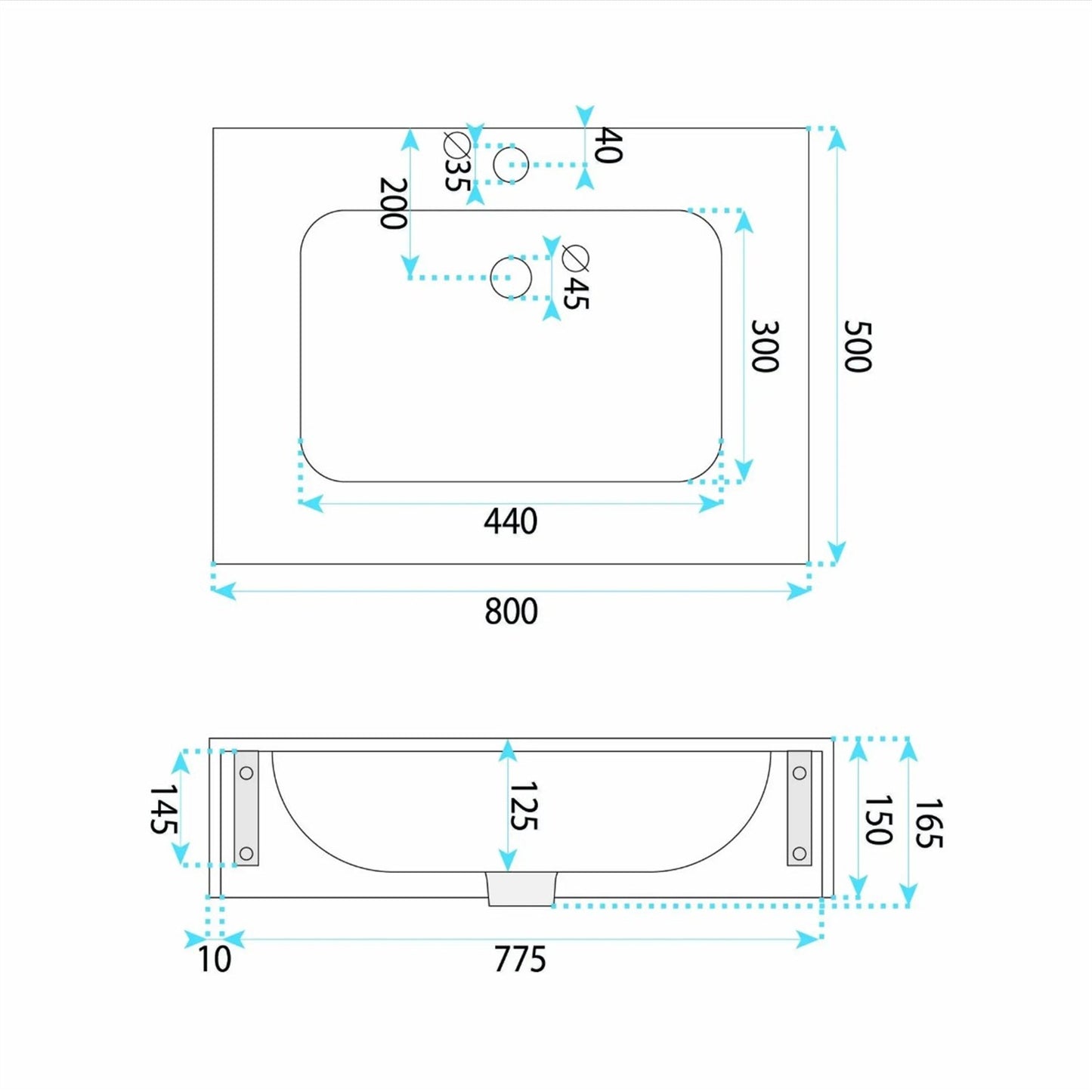 Wandwaschbecken Aresa Belt Weiß 80 × 50 cm – Weiß Steinoptik