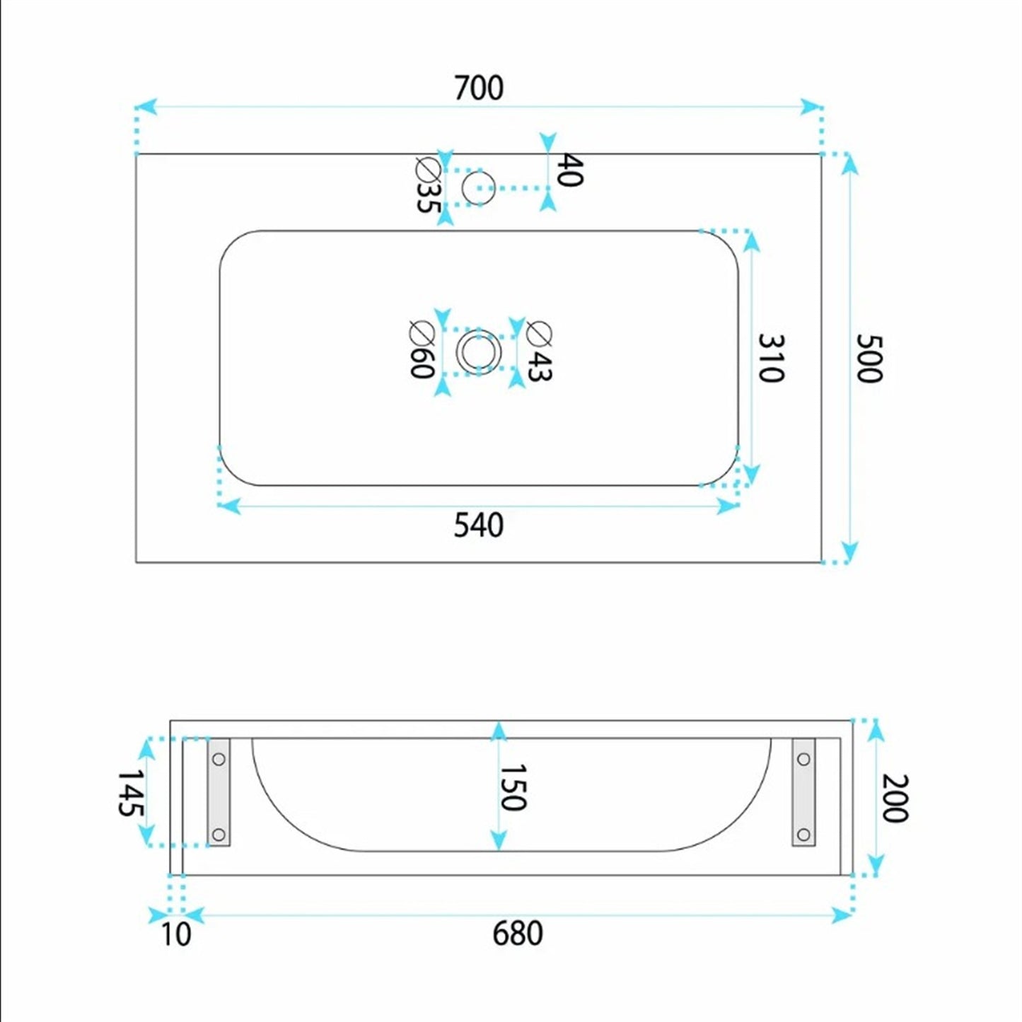 Wandwaschbecken Apollo Muralto Roma 70 mit Ablage 70 × 50 cm – Steinoptik
