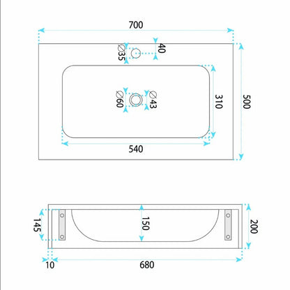 Wandwaschbecken Apollo Muralto Roma 70 mit Ablage 70 × 50 cm – Steinoptik
