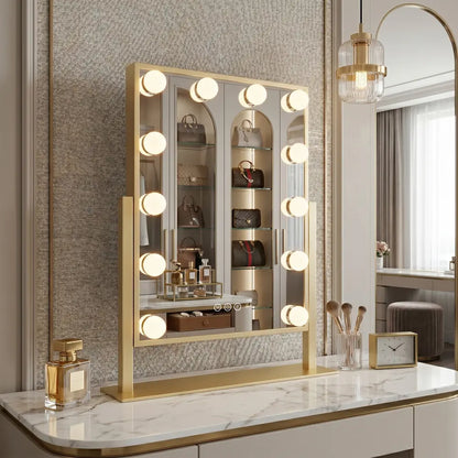 Kosmetik-Spiegel LED Hollywood 30x40cm Gold