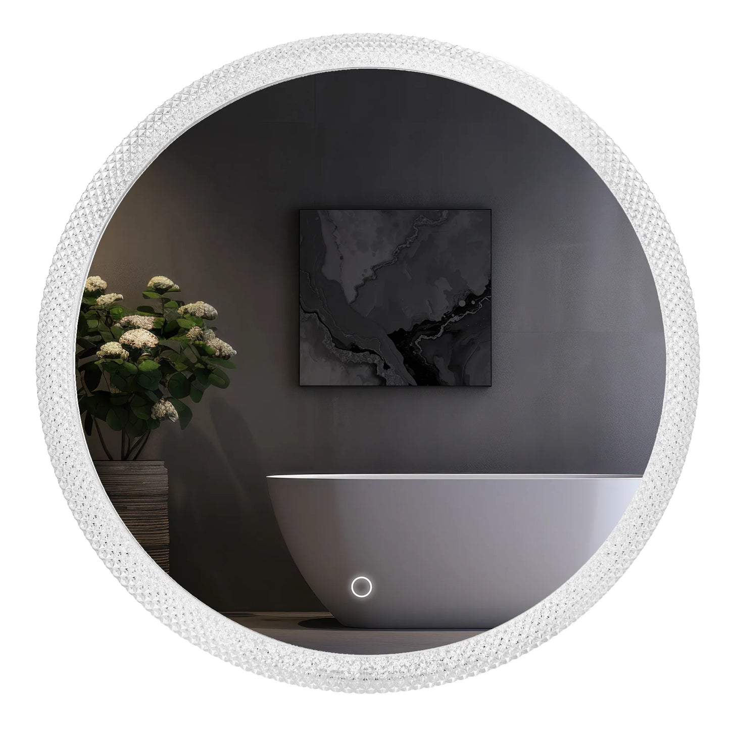 Runder LED-Spiegel mit Kristalahmen – 60cm