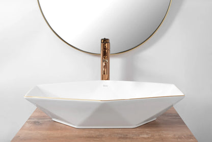 Aufsatzwaschbecken Vegas White Rosé Gold Edge 57x37cm