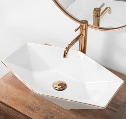 Aufsatzwaschbecken Vegas White Rosé Gold Edge 57x37cm