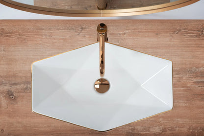 Aufsatzwaschbecken Vegas White Rosé Gold Edge 57x37cm