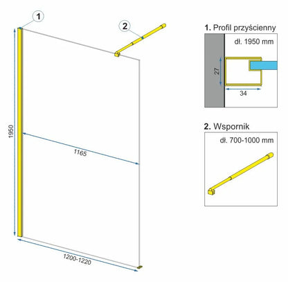 Walk In Duschwand Aero Ombre Gold Matt 90-120cm