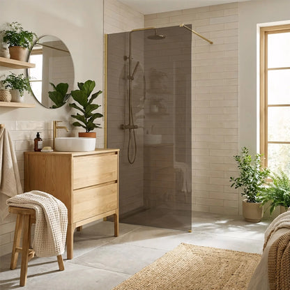 Walk-In Duschwand Flexi Gold Matt braun getöntes Glas 80-140cm