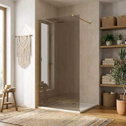 Walk-In Duschwand Flexi Gold Matt braun getöntes Glas 80-140cm