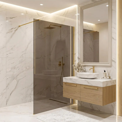Walk-In Duschwand Flexi Gold Matt braun getöntes Glas 80-140cm