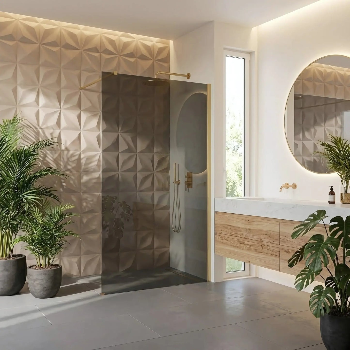 Walk-In Duschwand Flexi Gold Matt grau getöntes Glas 80-140cm