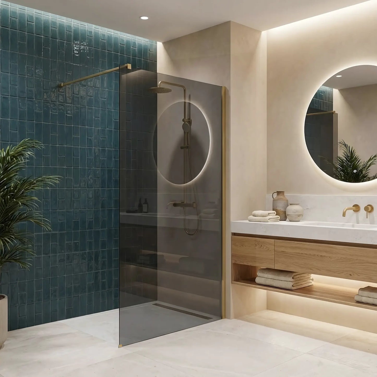 Walk-In Duschwand Flexi Gold Matt grau getöntes Glas 80-140cm