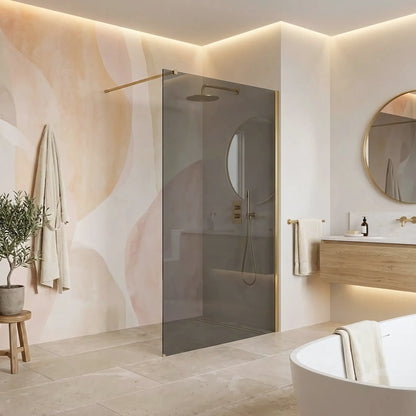 Walk-In Duschwand Flexi Gold Matt grau getöntes Glas 80-140cm
