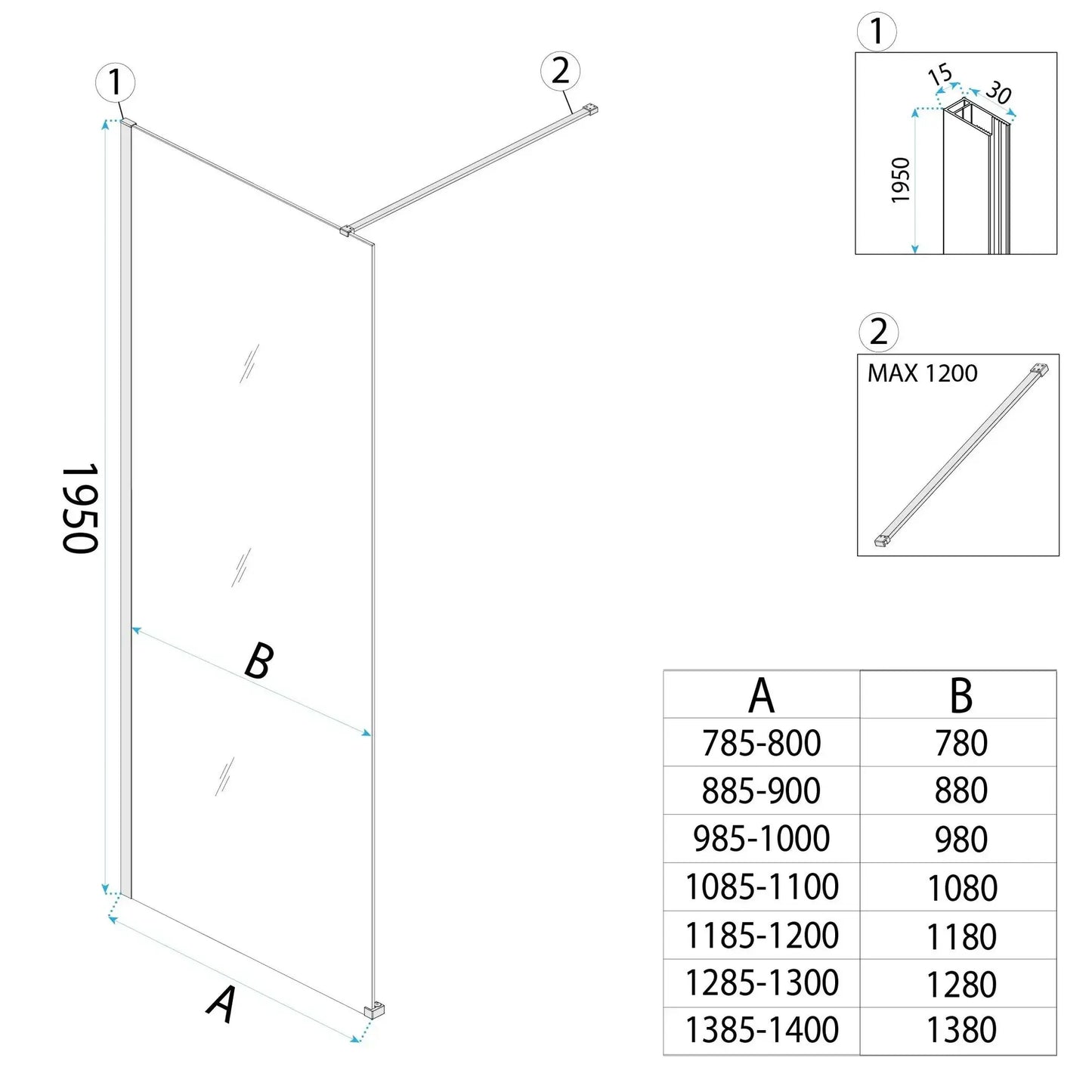 Walk-In Duschwand Flexi Gold Matt grau getöntes Glas 80-140cm