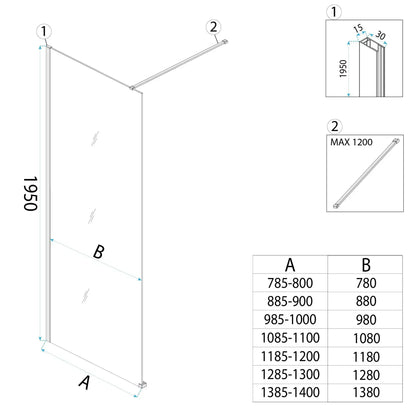 Walk-In Duschwand Flexi Gold Matt grau getöntes Glas 80-140cm