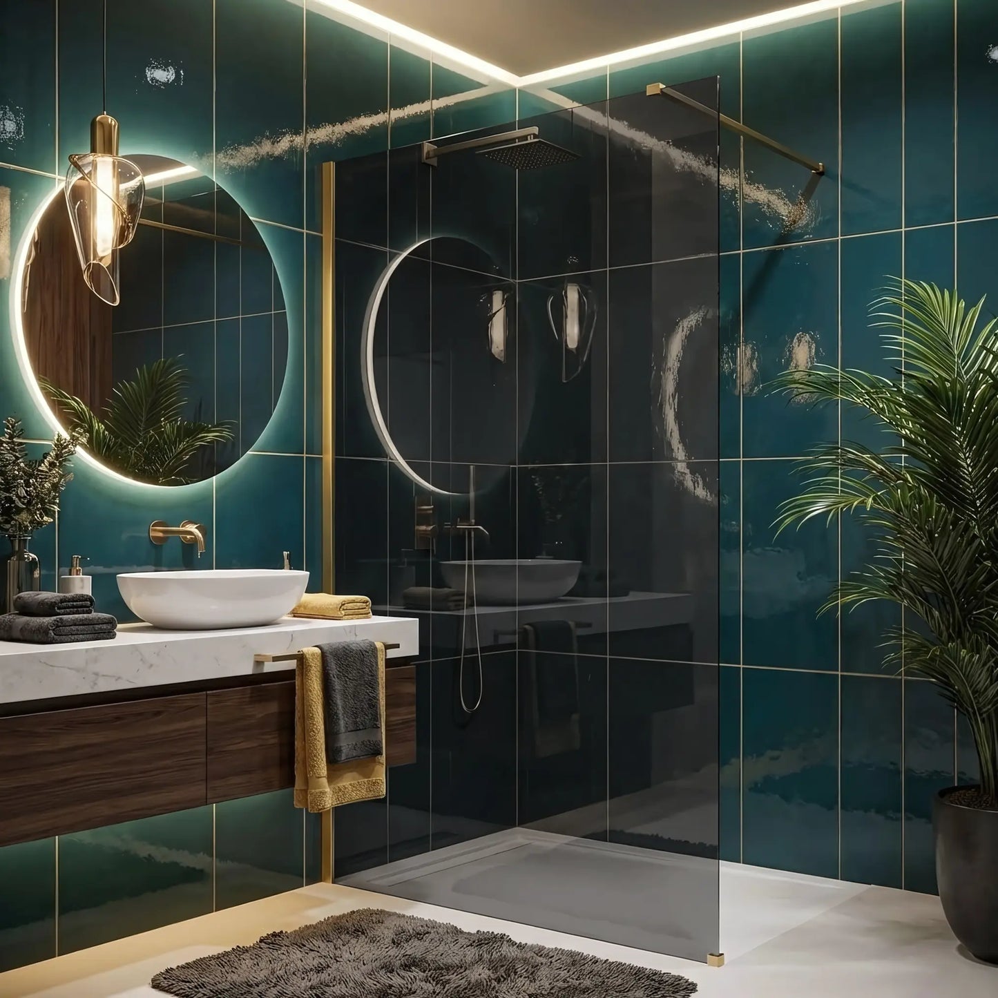 Walk-In Duschwand Flexi Gold Matt grau getöntes Glas 80-140cm