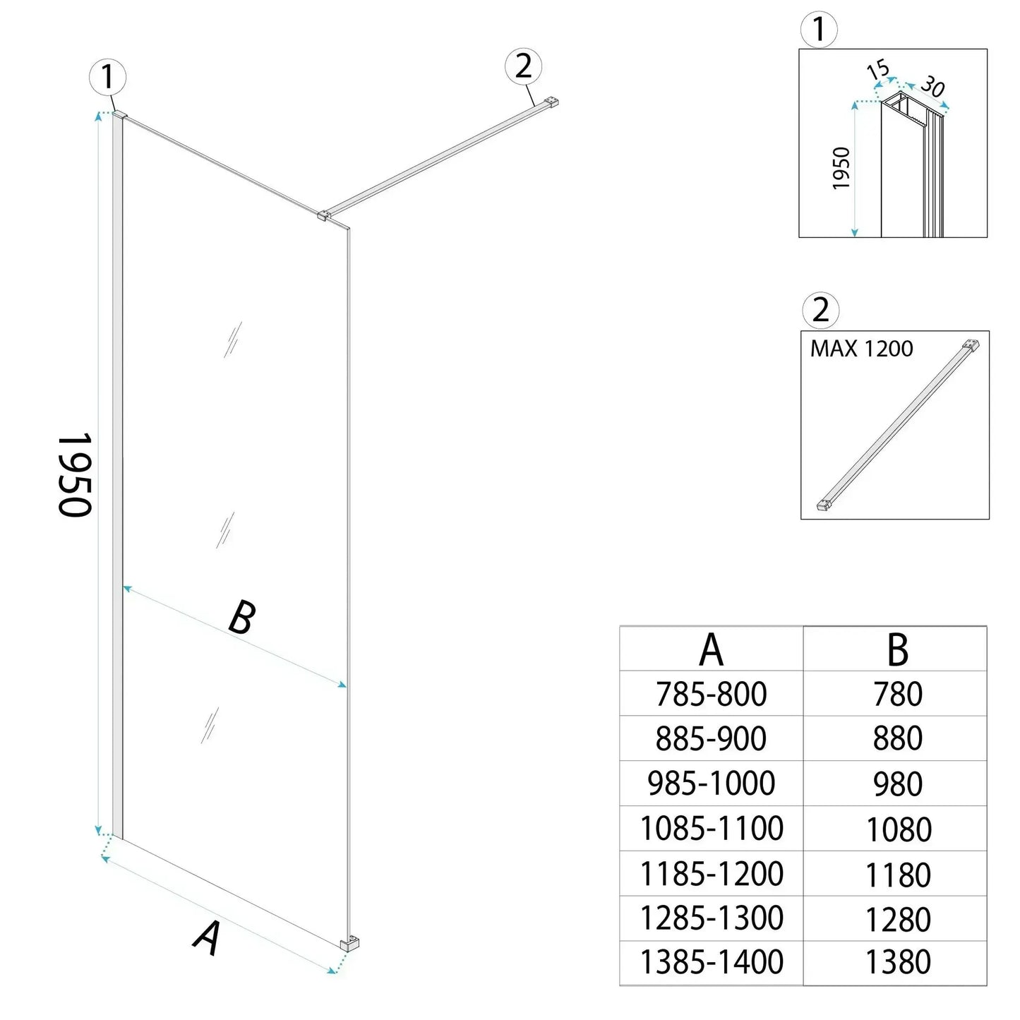 Walk-In Duschwand Flexi Kupfer Matt 70-140cm