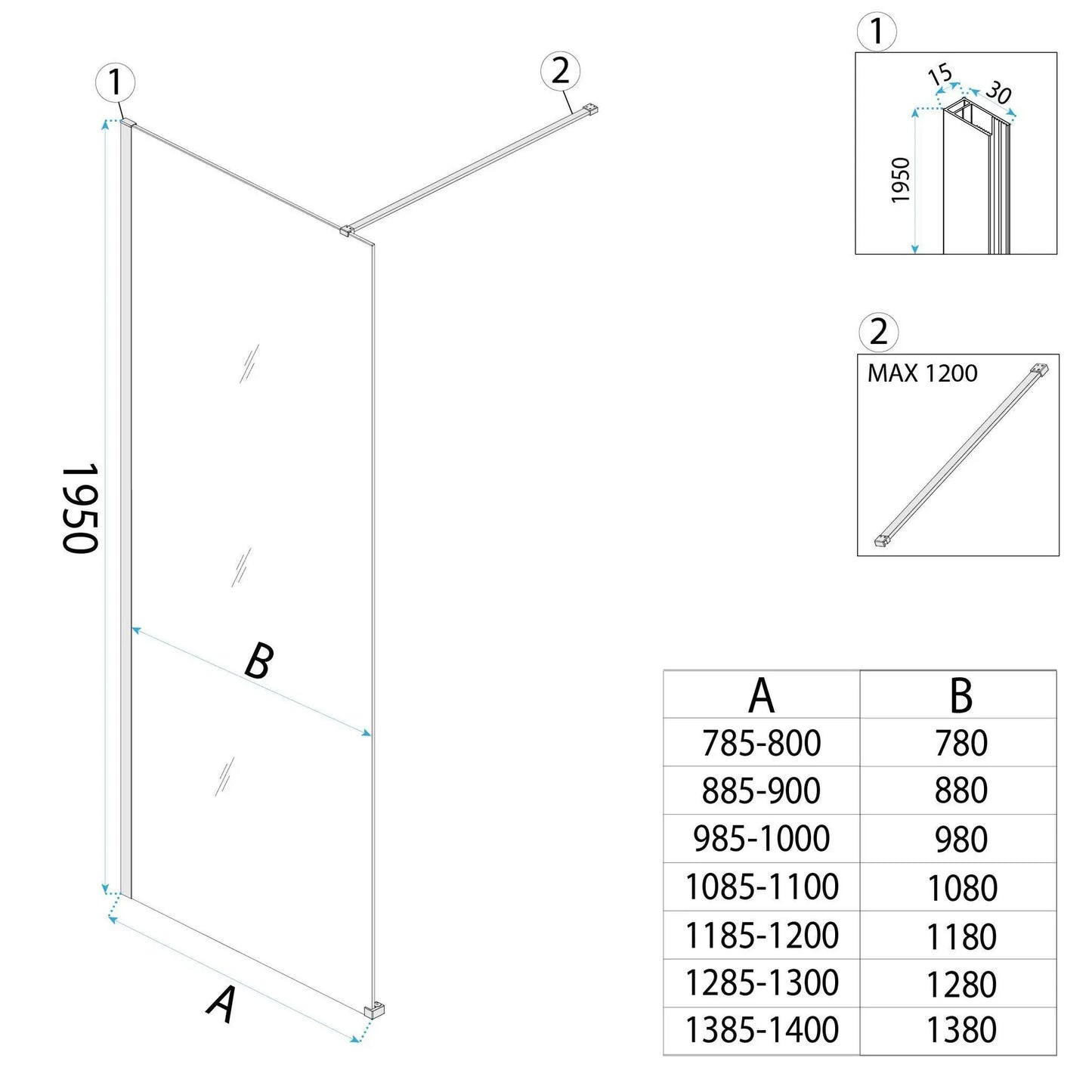 Walk-In Duschwand Flexi Kupfer Matt grau getöntes Glas 80-140cm