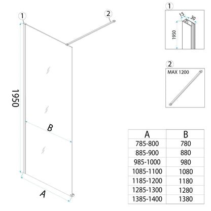 Walk-In Duschwand Flexi Kupfer Matt grau getöntes Glas 80-140cm