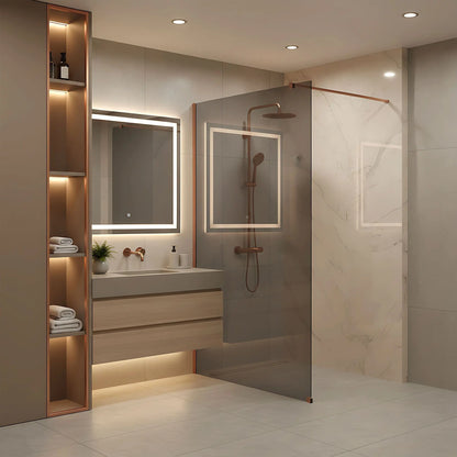 Walk-In Duschwand Flexi Kupfer Matt grau getöntes Glas 80-140cm