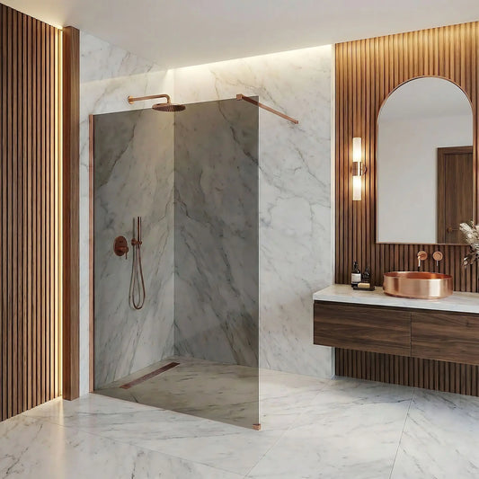 Walk-In Duschwand Flexi Kupfer Matt grau getöntes Glas 80-140cm