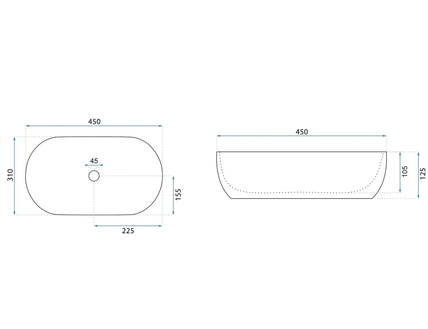 Aufsatzwaschbecken Amelia White 45x31cm